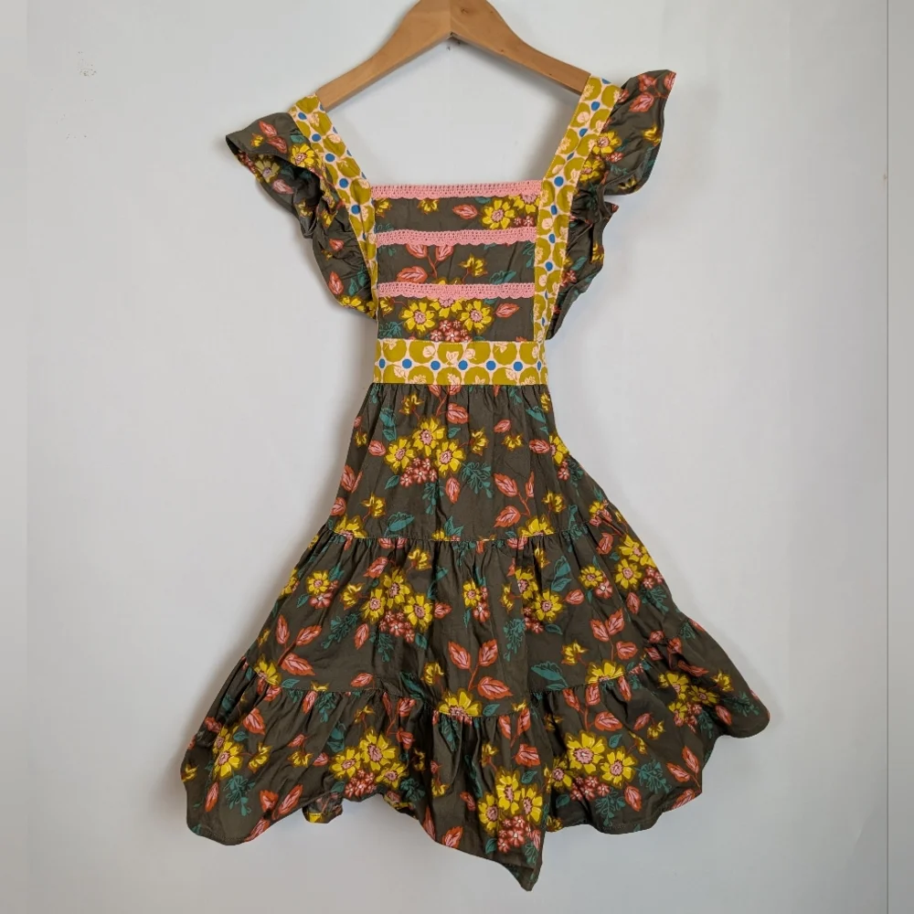 Wildflowers Sundress Girls Size 6 Brown Yellow Floral Fall Colors - Picture 1 of 11
